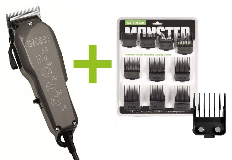 Wahl Taper 2000 + Monster Clippers Premium Dubbel Magnetische Opzetkammen Zwart