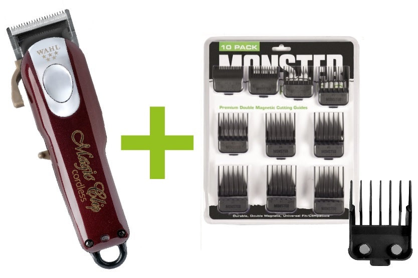 Wahl Magic Clip Cordless + Monster Clippers Premium Dubbel Magnetische Opzetkammen Zwart