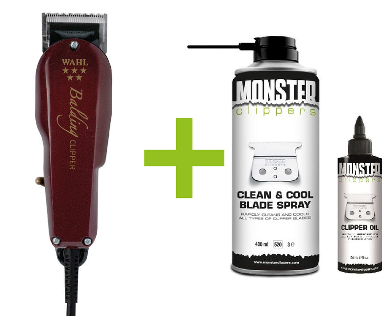 Wahl Balding Clipper Tondeuse + Monster Clippers Clean & Cool Blade Spray & Olie