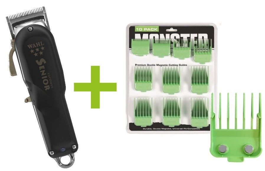 Wahl Senior Cordless + Monster Clippers Premium Dubbel Magnetische Opzetkammen Groen