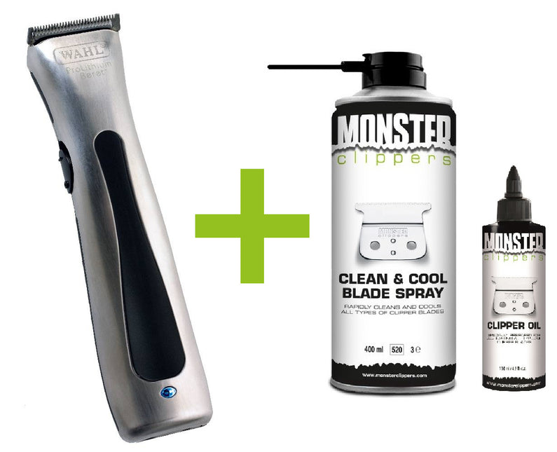 Wahl Beret Trimmer Chroom + Monster Clippers Clean & Cool Blade Spray & Olie