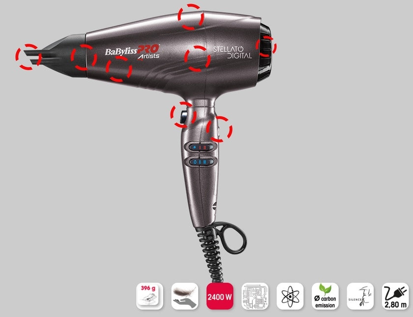 BaByliss PRO Fohn STELLATO Digital Ferrari Motor  BAB7500IE 2400Watt 4Artists