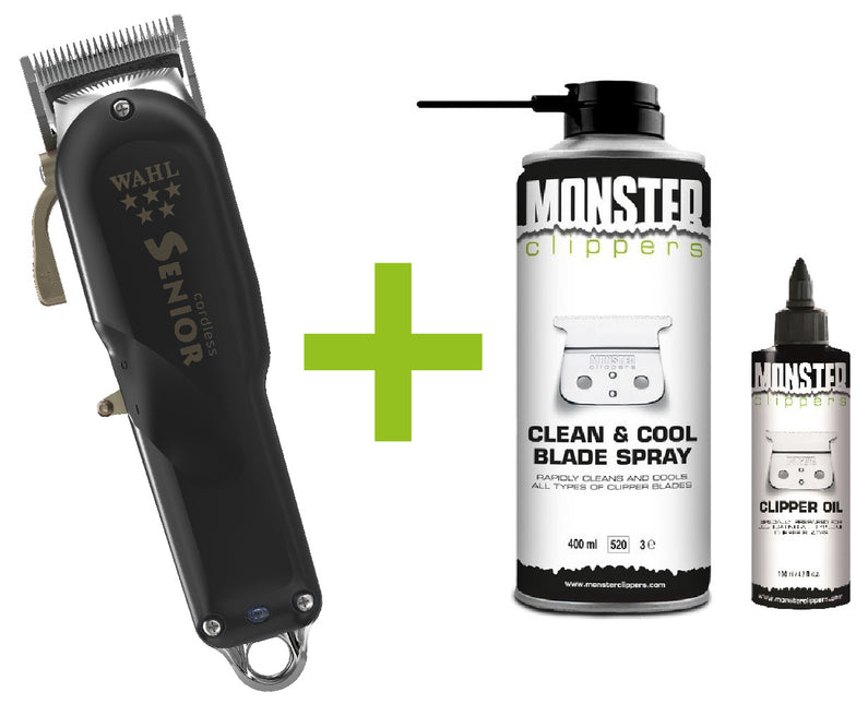 Wahl Senior Cordless Tondeuse + Monster Clippers Clean & Cool Blade Spray & Olie