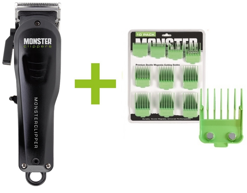 Monsterclipper Fade Blade + Premium Dubbel Magnetische Opzetkammen Groen