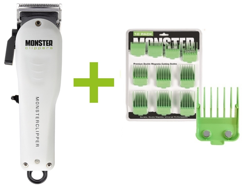 Monsterclipper Taper Blade + Premium Dubbel Magnetische Opzetkammen Groen