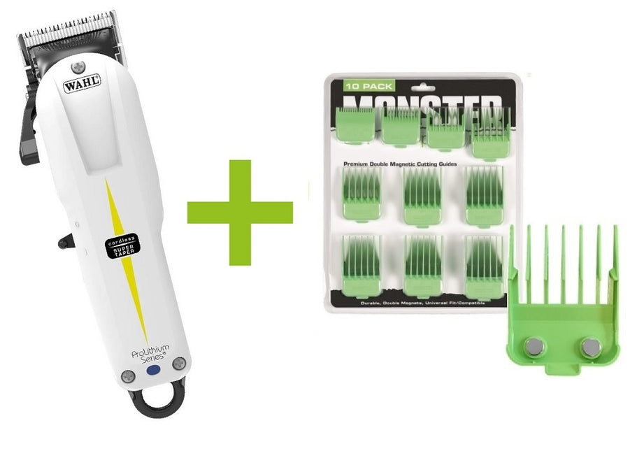 Super Taper Cordless + Monster Clippers Premium Dubbel Magnetische Opzetkammen Groen