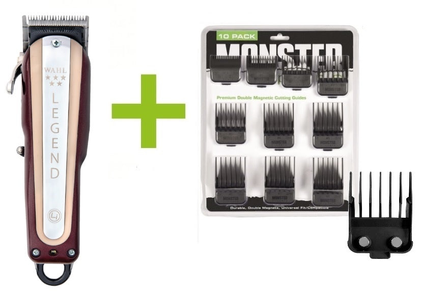 Wahl Legend Cordless + Monster Clippers Premium Dubbel Magnetische Opzetkammen Zwart