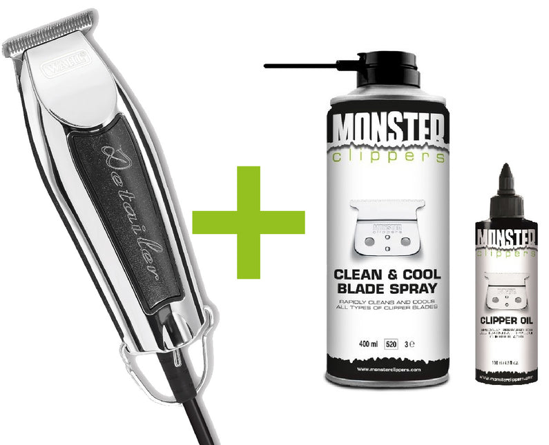 Wahl Detailer Trimmer 32mm Zwart + Monster Clippers Clean & Cool Blade Spray & Olie