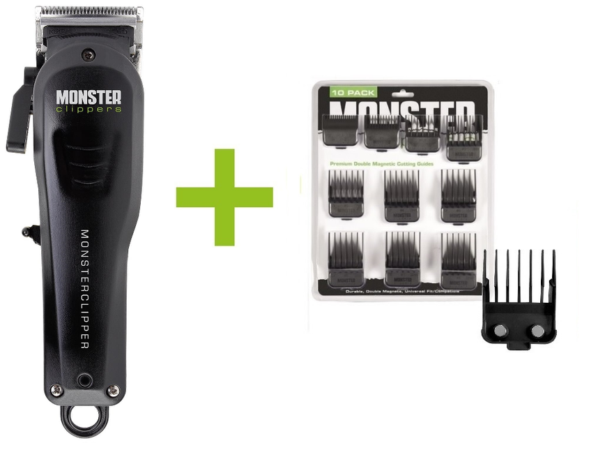 Monsterclipper Fade Blade + Premium Dubbel Magnetische Opzetkammen Zwart