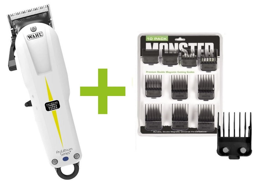 Super Taper Cordless + Monster Clippers Premium Dubbel Magnetische Opzetkammen Zwart