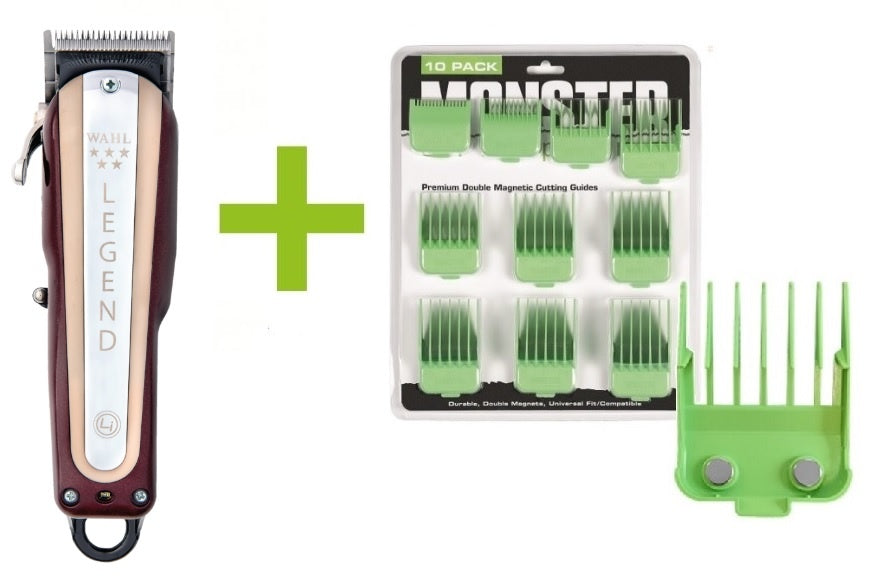 Wahl Legend Cordless + Monster Clippers Premium Dubbel Magnetische Opzetkammen Groen